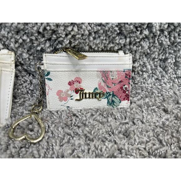 JUICY Small White Rose Floral Bi Fold Zippered Wallet & Card Holder Set - Picture 2 of 10